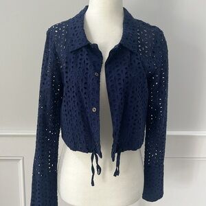 🌼 Poleci eyelet navy blue cropped jacket